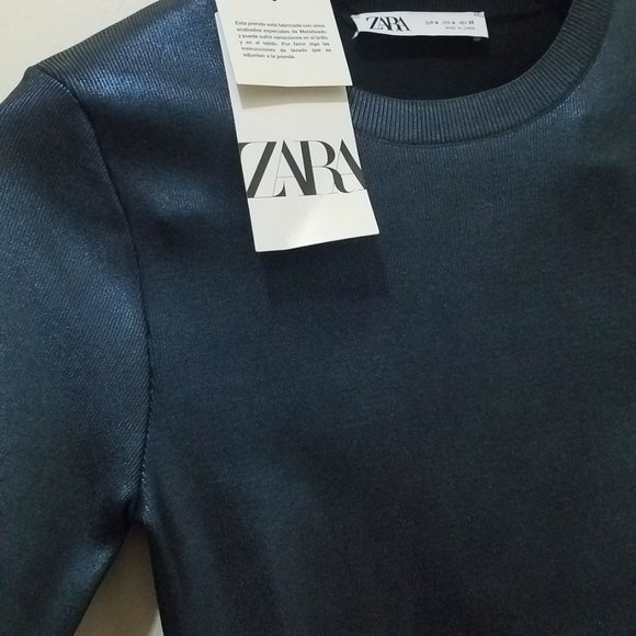NWT METALLIC BLUE FOIL KNIT CROP TOP - Picture 6 of 8